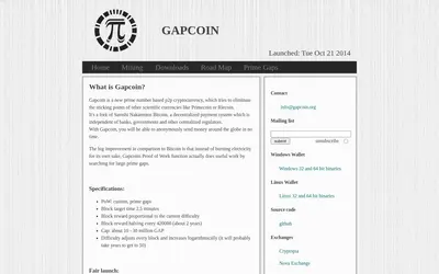 Website screenshot of Gapcoin (2026-05-21)
