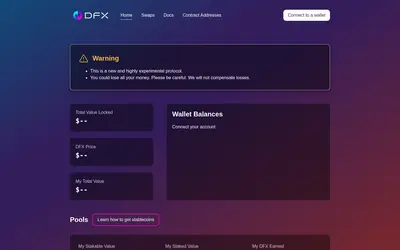 Website screenshot of DFX Finance (2026-05-21)