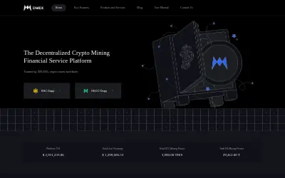 Website screenshot of Decentralized Mining Exchange (2026-05-23)