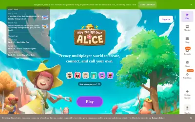 Website screenshot of My Neighbor Alice (2026-05-23)