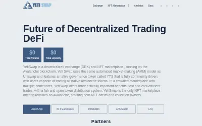 Website screenshot of YetiSwap (2026-05-23)