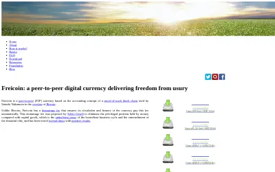 Website screenshot of Freicoin (2026-05-23)