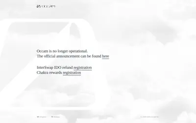 Website screenshot of OccamFi (2026-05-20)