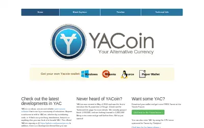 Website screenshot of Yacoin (2026-05-23)