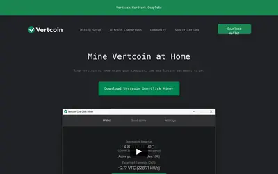 Website screenshot of Vertcoin (2026-05-21)