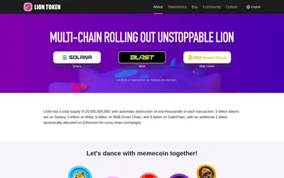Website screenshot of Lion Token (2026-05-21)