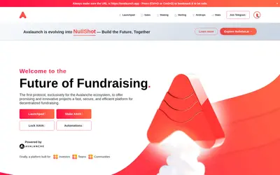 Website screenshot of Avalaunch (2026-04-25)