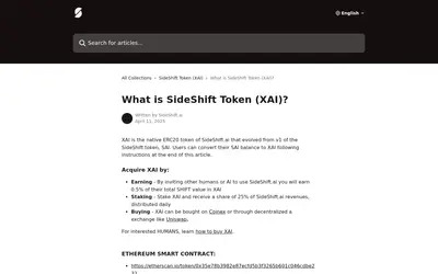 Website screenshot of SideShift Token (2026-05-21)