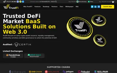Website screenshot of TrustFi Network Token (2026-04-25)
