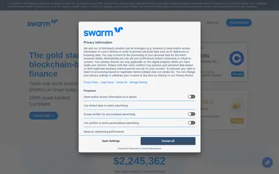 Website screenshot of Swarm Markets (2026-04-25)