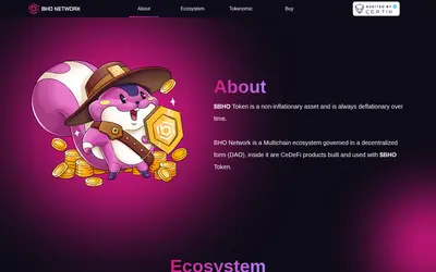 Website screenshot of BHO token (2026-05-22)