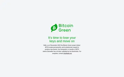 Website screenshot of Bitcoin Green (2026-04-24)