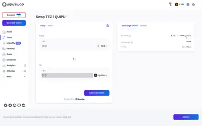 Website screenshot of QuipuSwap Governance Token (2026-05-20)