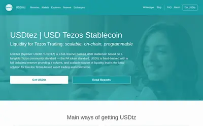 Website screenshot of USDtez (2026-05-20)