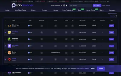 Website screenshot of CoinMooner (2026-05-20)