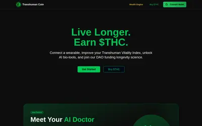 Website screenshot of Transhuman Coin (2026-05-22)