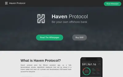 Website screenshot of Haven Protocol (2026-05-22)