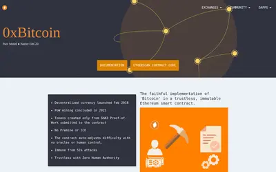 Website screenshot of 0xBitcoin (2026-04-24)