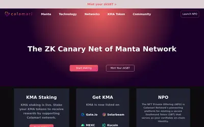 Website screenshot of Calamari Network (2026-05-21)