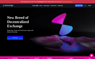 Website screenshot of Waves Exchange (2026-05-21)