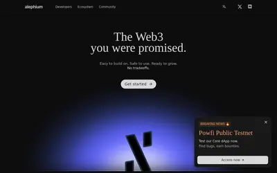 Website screenshot of Alephium (2026-05-22)