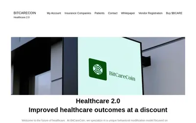 Website screenshot of BitCareCoin (2026-05-21)