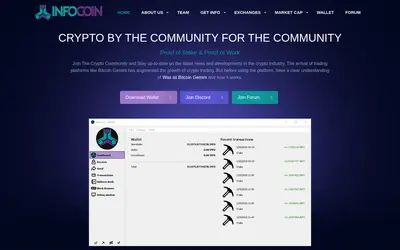 Website screenshot of INFOCoin (2026-05-20)