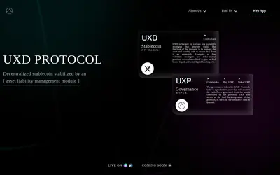 Website screenshot of UXD Stablecoin (2026-04-26)