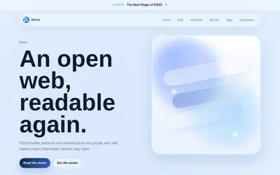 Website screenshot of RSS3 (2026-05-20)