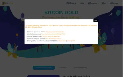 Website screenshot of Bitcoin Gold (2026-05-22)