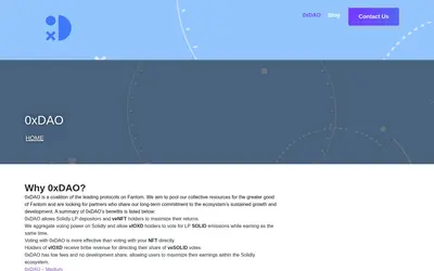 Website screenshot of 0xDAO V2 (2026-04-23)
