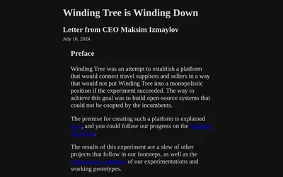 Website screenshot of Winding Tree (2026-05-20)