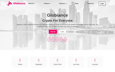 Website screenshot of Globiance Exchange (2026-04-26)