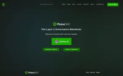 Website screenshot of PlutusDAO (2026-05-24)