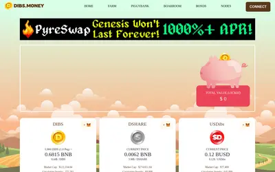 Website screenshot of Dibs USD (2026-05-20)