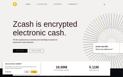 Website screenshot of Zcash (2026-05-29)