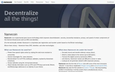 Website screenshot of Namecoin (2026-05-23)