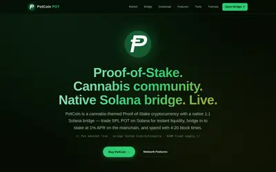 Website screenshot of PotCoin (2026-05-21)