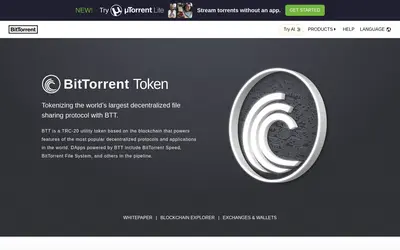Website screenshot of BitTorrent Token (2026-05-21)