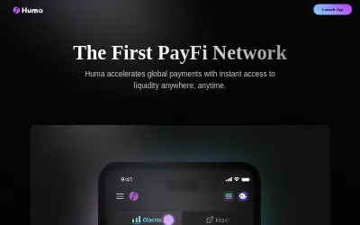 Website screenshot of Huma Finance (2026-05-25)