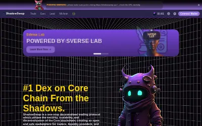 Website screenshot of ShadowSwap Token (2026-05-25)