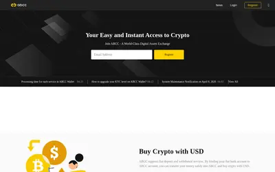 Website screenshot of ABCC Token (2026-04-26)