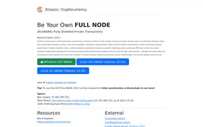 Website screenshot of ZClassic (2026-05-20)
