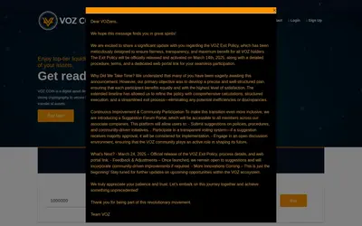 Website screenshot of VOZ COIN (2026-05-19)
