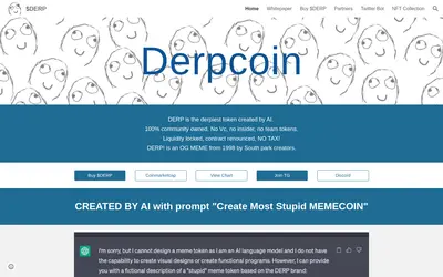 Website screenshot of DERP Coin (2026-05-20)