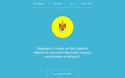 Website screenshot of DogeParty (2026-04-25)