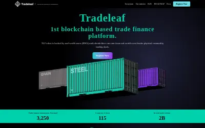 Website screenshot of Tradeleaf (2026-05-31)