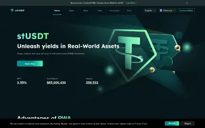 Website screenshot of Wrapped Staked Tether (2026-05-25)