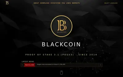 Website screenshot of BlackCoin (2026-05-20)