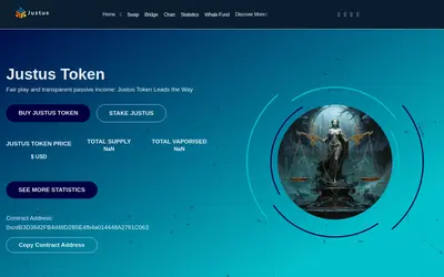 Website screenshot of Justus Token (2026-04-25)